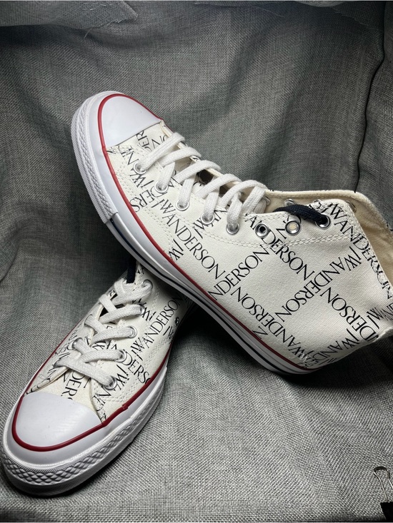 Converse Other - Converse White Canvas Low Top Sneakers with Red Trim